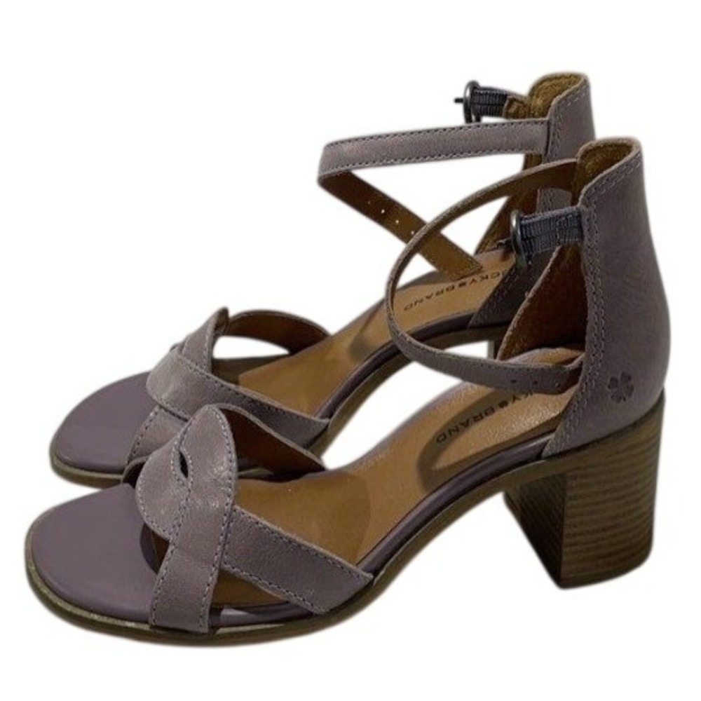Lucky Brand Sarwa Orchid Purple Leather Block Heel Ankle Strap Sandals Size 6M